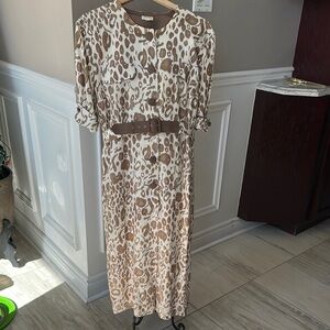 Cream and Tan Puff Sleeve Maxi dress